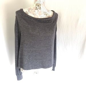 Free People Gray Swoop Neck Blouse